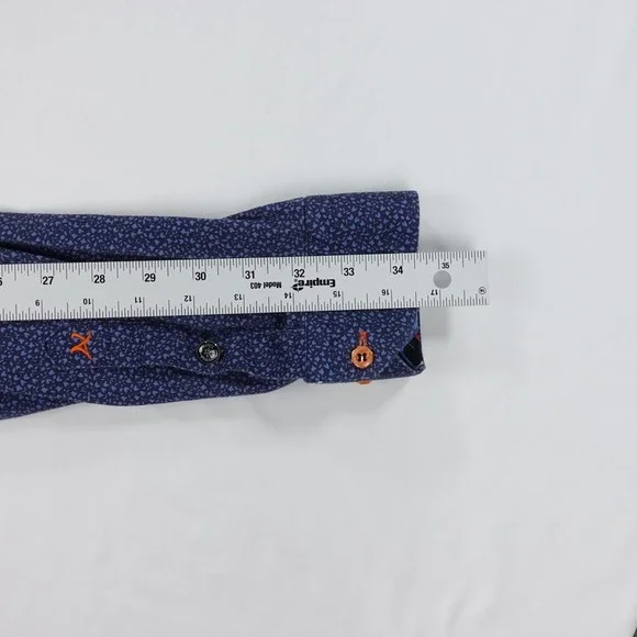 Au Noir Dress Shirt Men's Size 5 Blue Print Contrast Trim Stretch Button Down - Picture 11 of 16